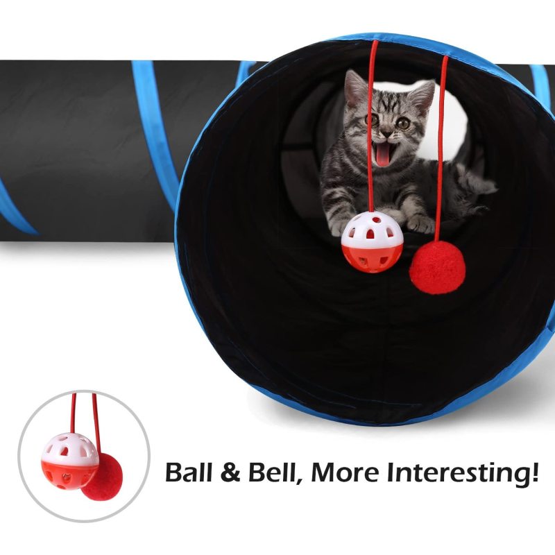 4 Way Extensible Play Tent Interactive Tunnel For Cats Toy Maze House with Balls