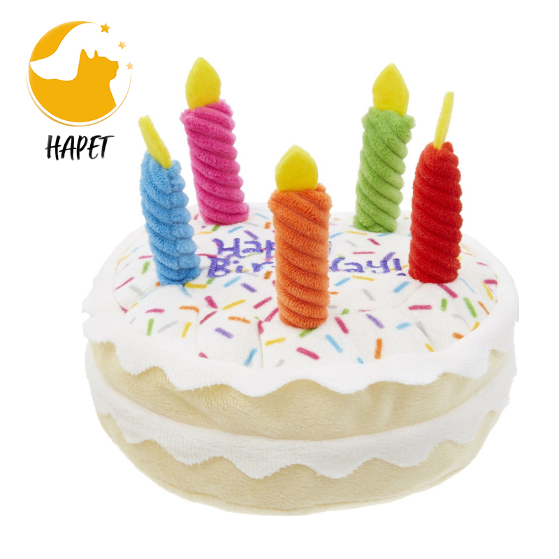 Dog Birthday Cake Toys Funny Dog Toys with Delicate Embroidery and Soft Stuffing