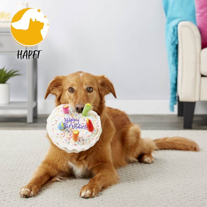 Dog Birthday Cake Toys Funny Dog Toys with Delicate Embroidery and Soft Stuffing
