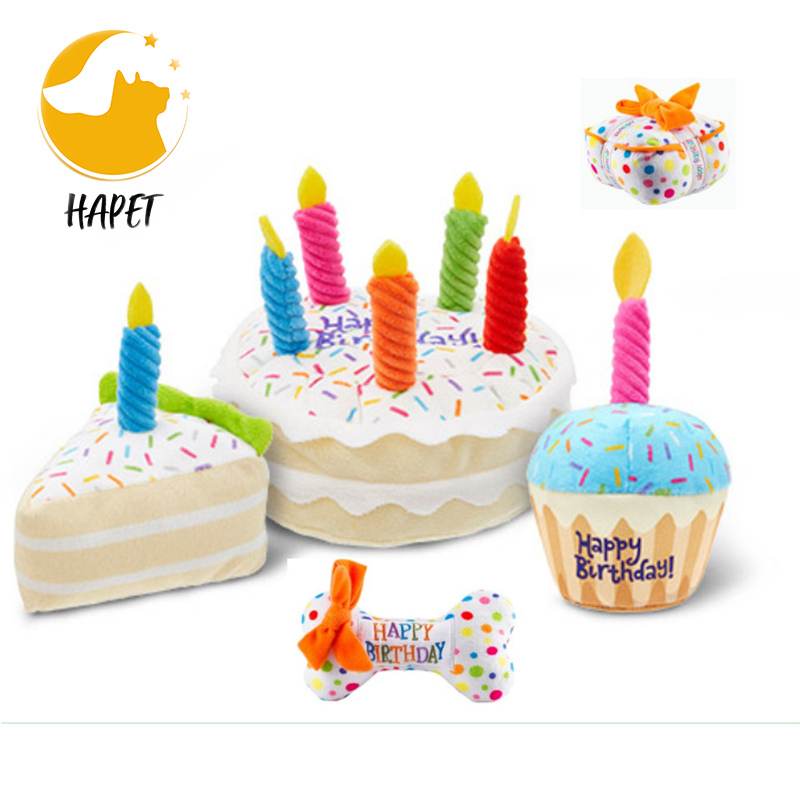 Dog Birthday Cake Toys Funny Dog Toys with Delicate Embroidery and Soft Stuffing