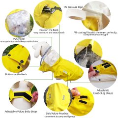 Yellow Waterproof Dog Raincoat Adjustable Reflective Lightweight