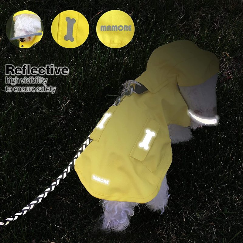 Yellow Waterproof Dog Raincoat Adjustable Reflective Lightweight