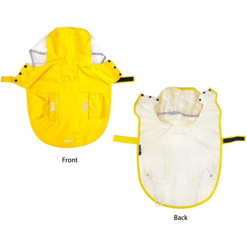 Yellow Waterproof Dog Raincoat Adjustable Reflective Lightweight