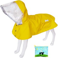 Yellow Waterproof Dog Raincoat Adjustable Reflective Lightweight