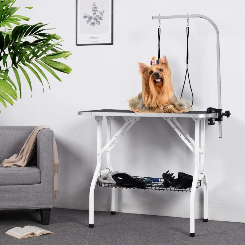 Pet Dog Cat Grooming Table Foldable Height Adjustable Drying Table for Home