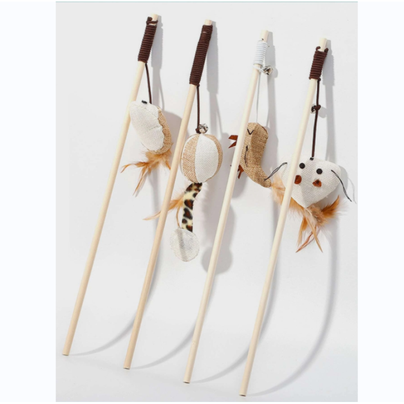 Wood Funny Cat Teaser Stick With Mouse For Cat