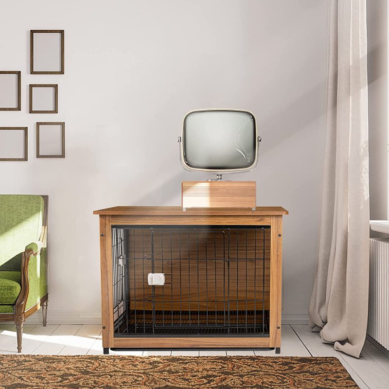 Furniture Style Dog Crate 27/32/38IN ,Wooden Dog Kennel Furniture Indoor Double Doors Removable with Locked,Dog Crate End Table