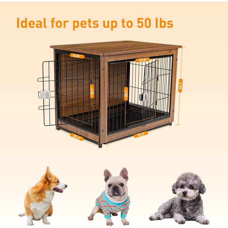 Furniture Style Dog Crate 27/32/38IN ,Wooden Dog Kennel Furniture Indoor Double Doors Removable with Locked,Dog Crate End Table