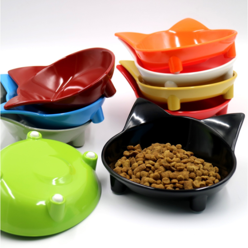 High Quality Anti-skid pet supplies cat type color melamine plastic pet food bowl Cute cat ears cat bowl