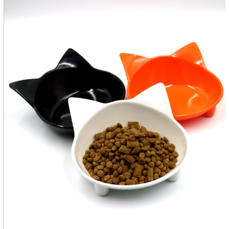 High Quality Anti-skid pet supplies cat type color melamine plastic pet food bowl Cute cat ears cat bowl