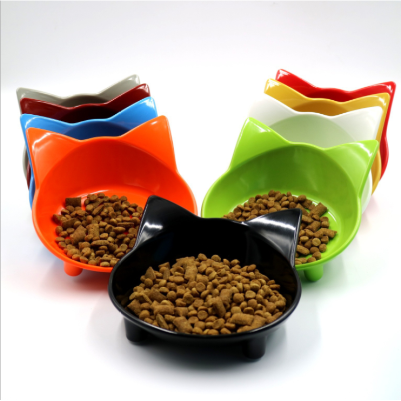 High Quality Anti-skid pet supplies cat type color melamine plastic pet food bowl Cute cat ears cat bowl