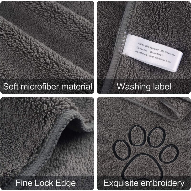 Dog Towel uper Soft Dog Drying Towel Ultra Absorbent Dog Bath Towel with Embroidered Paw Print