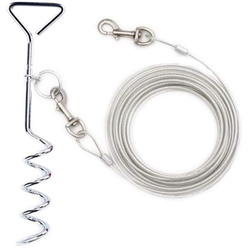 Dog tie out stake Cable and Reflective Stake 16 ft Outdoor for Medium to Large Dogs Up to 125 lbs dog anchor stake