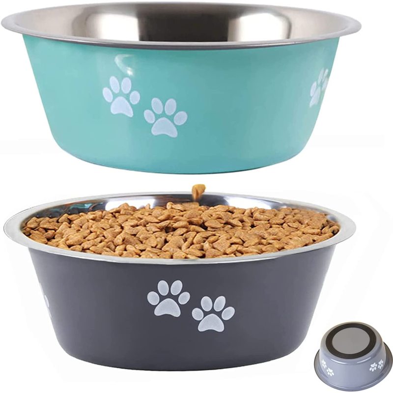 Non-Slip Silicone Sole Dogs Feeding Bowls Stainless Steel Pet Feeder
