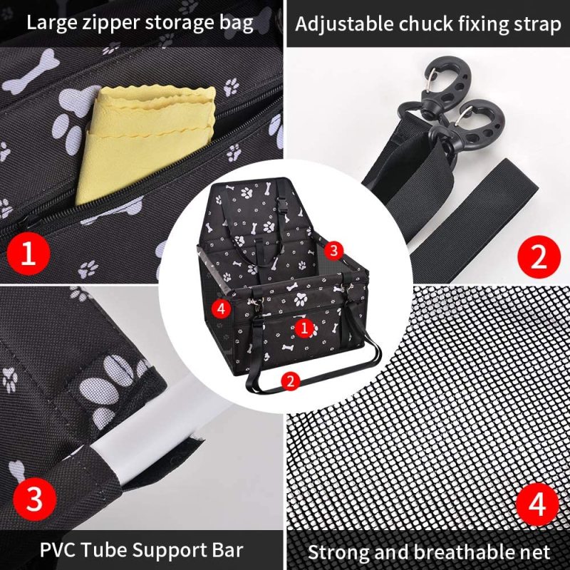 Dog Car Seat, Sturdy Reinforced Structure, Shortened Leash with Metal Snap Hook, Loops for Belt Waterproof