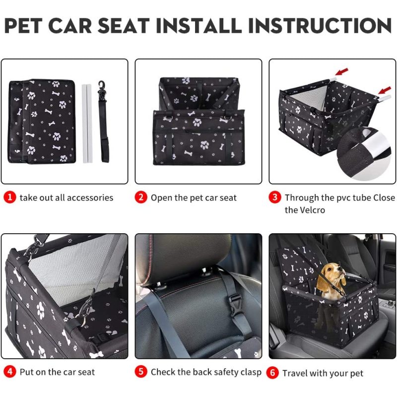 Dog Car Seat, Sturdy Reinforced Structure, Shortened Leash with Metal Snap Hook, Loops for Belt Waterproof