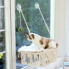 Weave Space Saving Cat Window Hammock Macrame Mounted Bed with 4 Seat Suction Cups