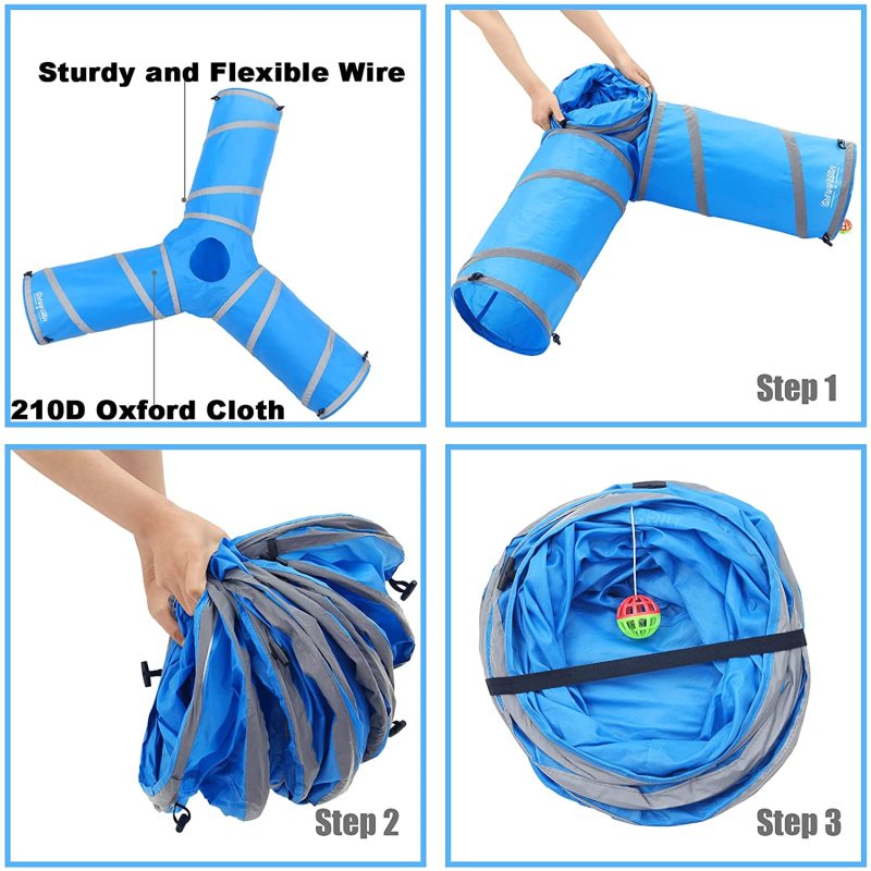 Reflective Tape Tunnel Cat Collapsible Tube Longer Pet Toy for Puppy Kitten
