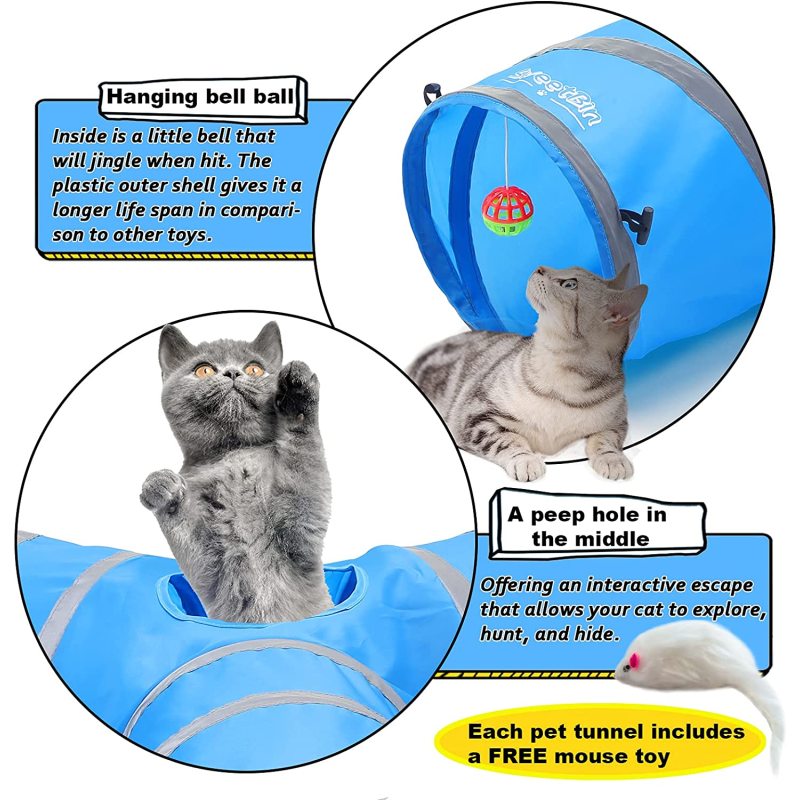 Reflective Tape Tunnel Cat Collapsible Tube Longer Pet Toy for Puppy Kitten