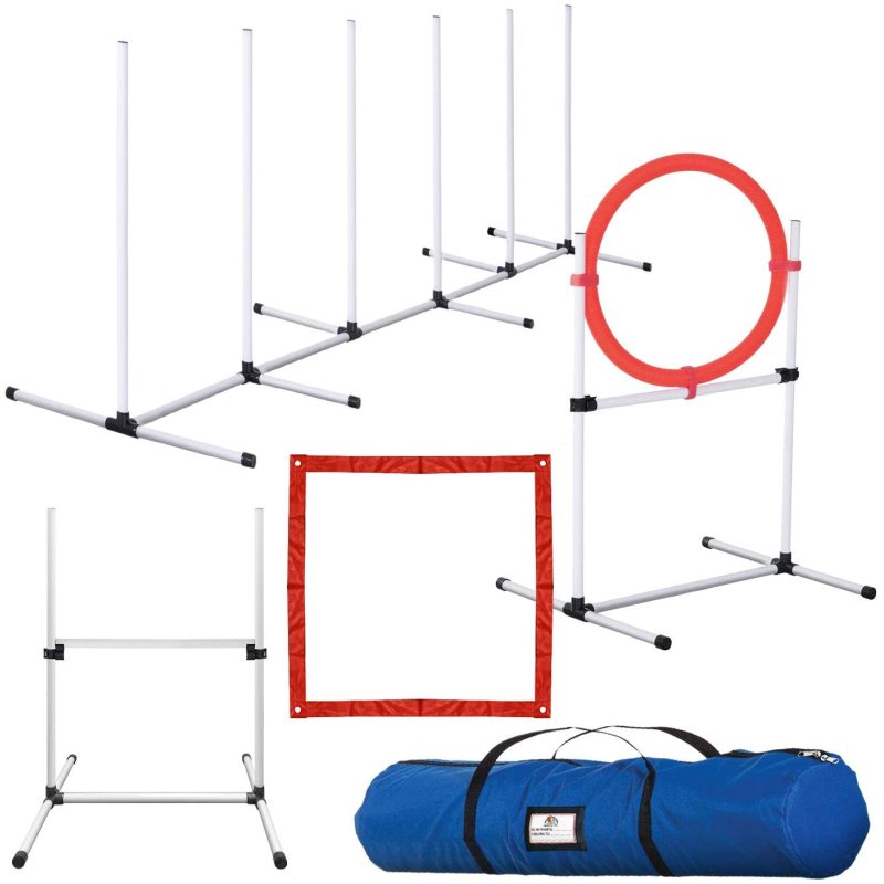 Pause Box and Weave Poles Agility Training Equipment with Carrying Case