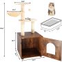Cat Litter Box Enclosure Wooden House with Tree Tower Hidden Washroom Scratching Post Indoor Play