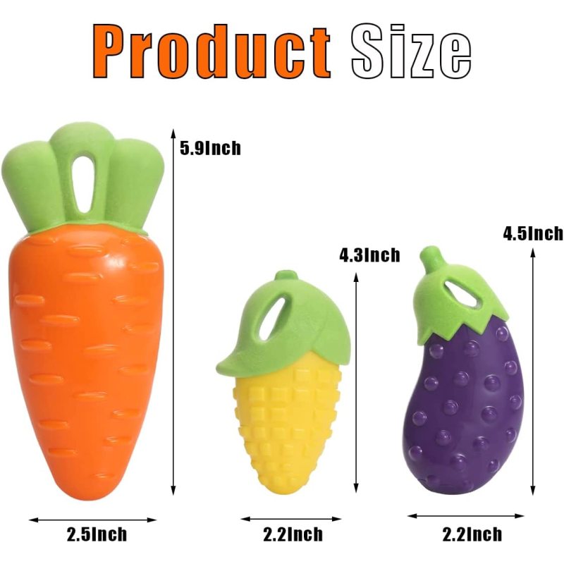 Squeaky Dog Chew Toys, 3 Pack Indestructible Dog Toys for Aggressive Chewers Tough Durable Rubber Carrot Dog Toy Teeth-Cleaning