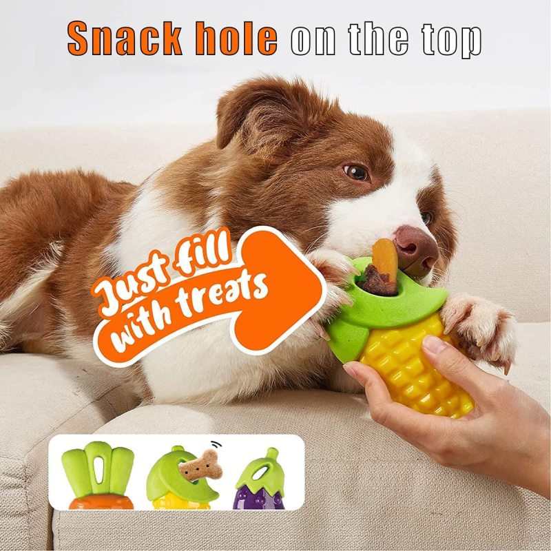 Squeaky Dog Chew Toys, 3 Pack Indestructible Dog Toys for Aggressive Chewers Tough Durable Rubber Carrot Dog Toy Teeth-Cleaning