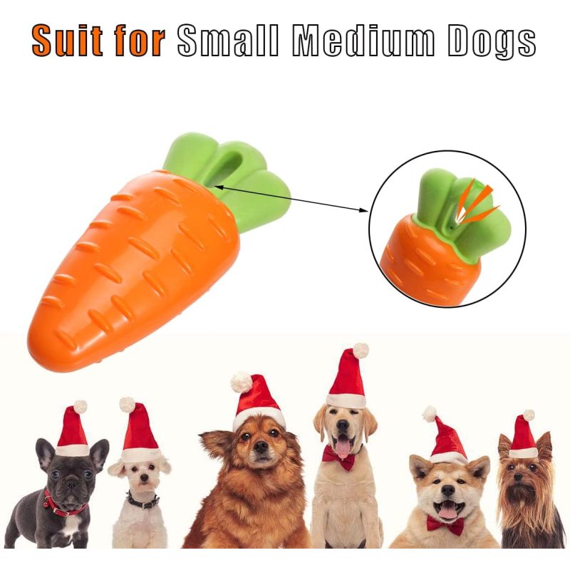 Squeaky Dog Chew Toys, 3 Pack Indestructible Dog Toys for Aggressive Chewers Tough Durable Rubber Carrot Dog Toy Teeth-Cleaning