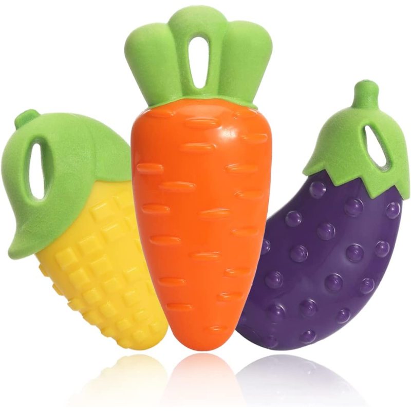 Squeaky Dog Chew Toys, 3 Pack Indestructible Dog Toys for Aggressive Chewers Tough Durable Rubber Carrot Dog Toy Teeth-Cleaning