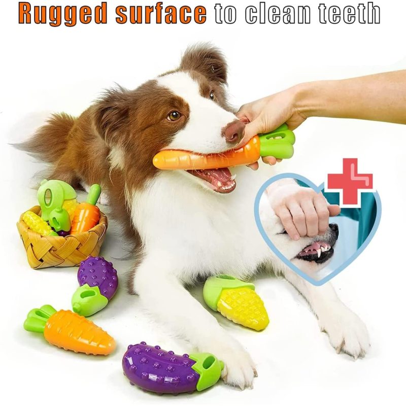 Squeaky Dog Chew Toys, 3 Pack Indestructible Dog Toys for Aggressive Chewers Tough Durable Rubber Carrot Dog Toy Teeth-Cleaning