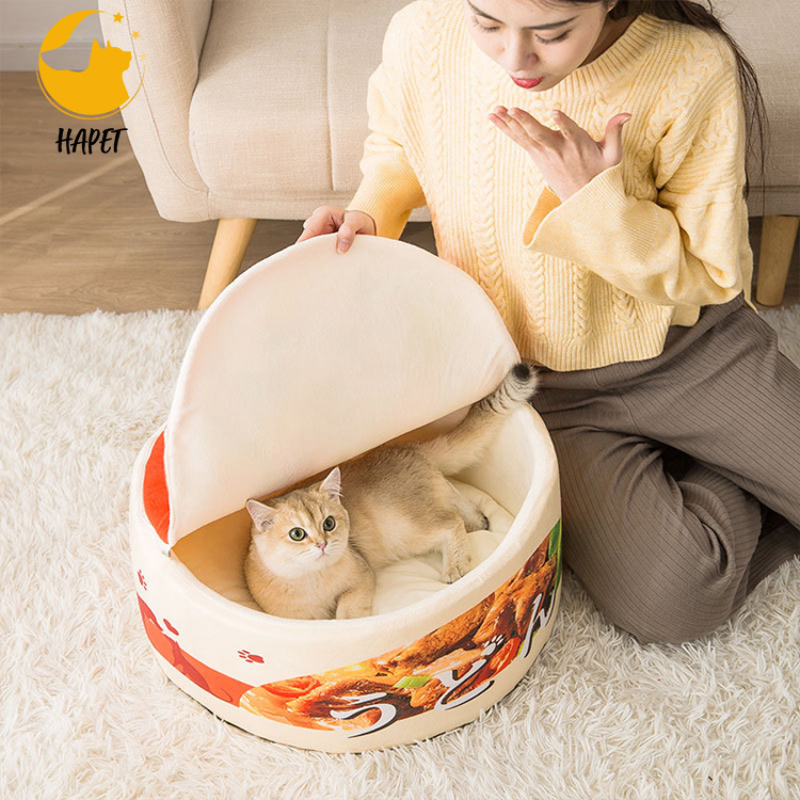Cute Instant Noodle Pet House Kennel Super Large Warm Dog Cat Nest Beds Cushion Udon Cup Noodle Pet Bed Removable Easy Cleaning