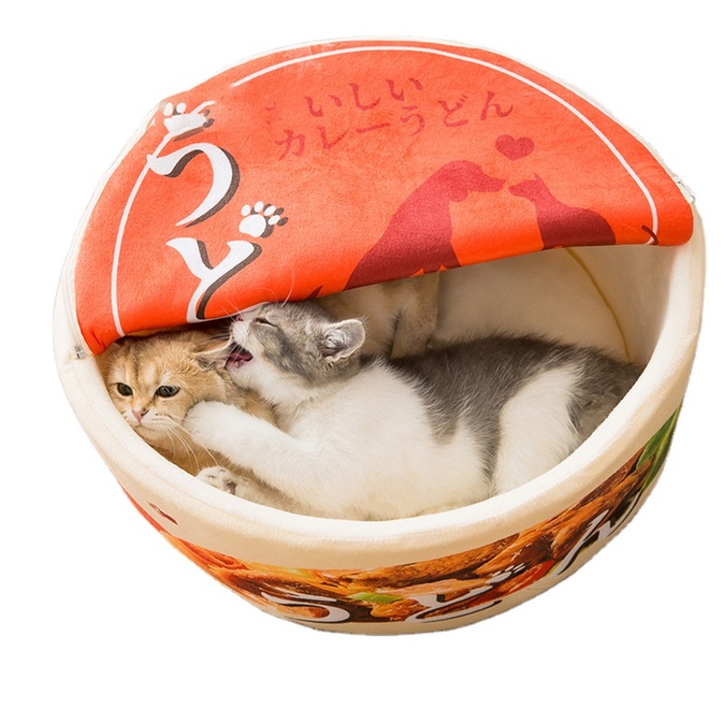 Cute Instant Noodle Pet House Kennel Super Large Warm Dog Cat Nest Beds Cushion Udon Cup Noodle Pet Bed Removable Easy Cleaning
