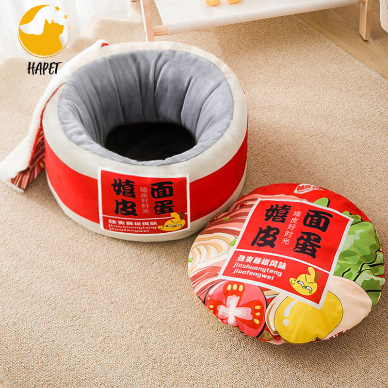Cute Instant Noodle Pet House Kennel Super Large Warm Dog Cat Nest Beds Cushion Udon Cup Noodle Pet Bed Removable Easy Cleaning