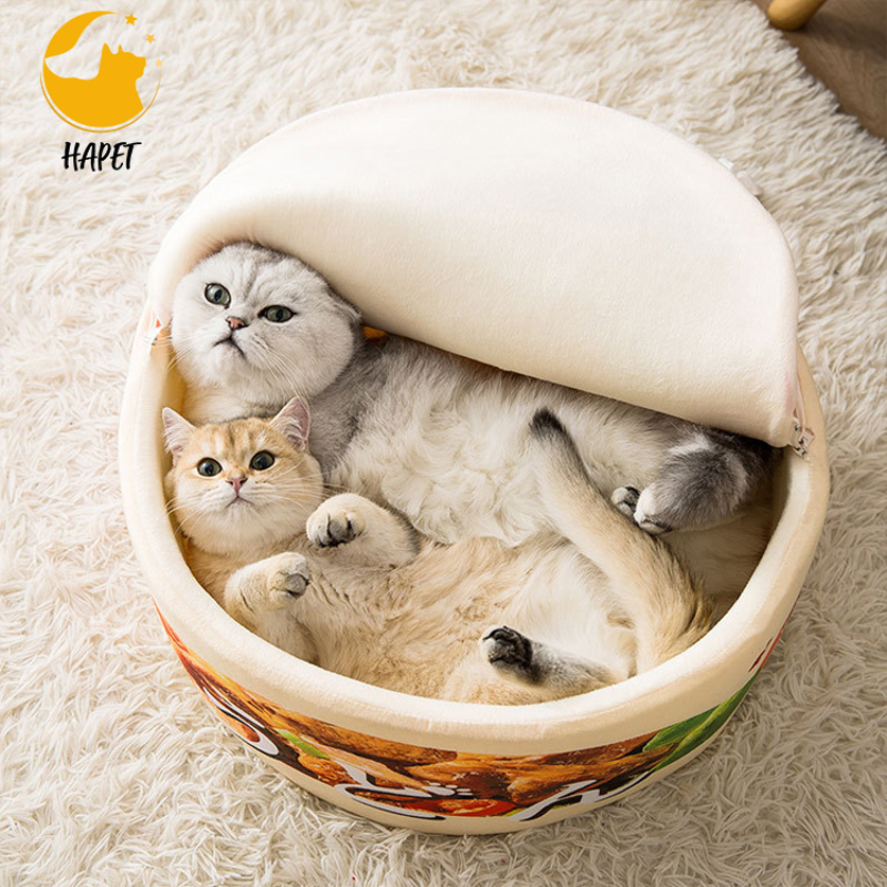Cute Instant Noodle Pet House Kennel Super Large Warm Dog Cat Nest Beds Cushion Udon Cup Noodle Pet Bed Removable Easy Cleaning