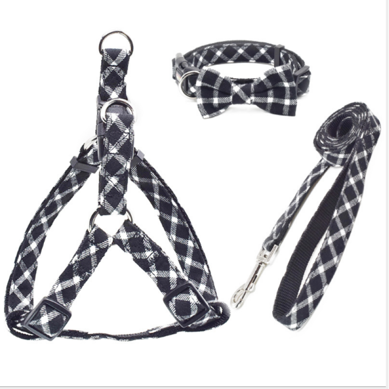 Dog Collar Harness and Leash Set  Comfort Padded Vest Harnesses Adjustable Cute Bow Collar for Puppies dogs