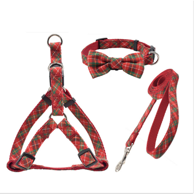 Dog Collar Harness and Leash Set  Comfort Padded Vest Harnesses Adjustable Cute Bow Collar for Puppies dogs