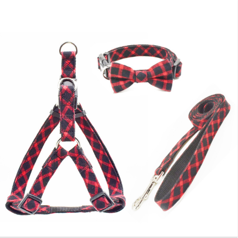 Dog Collar Harness and Leash Set  Comfort Padded Vest Harnesses Adjustable Cute Bow Collar for Puppies dogs