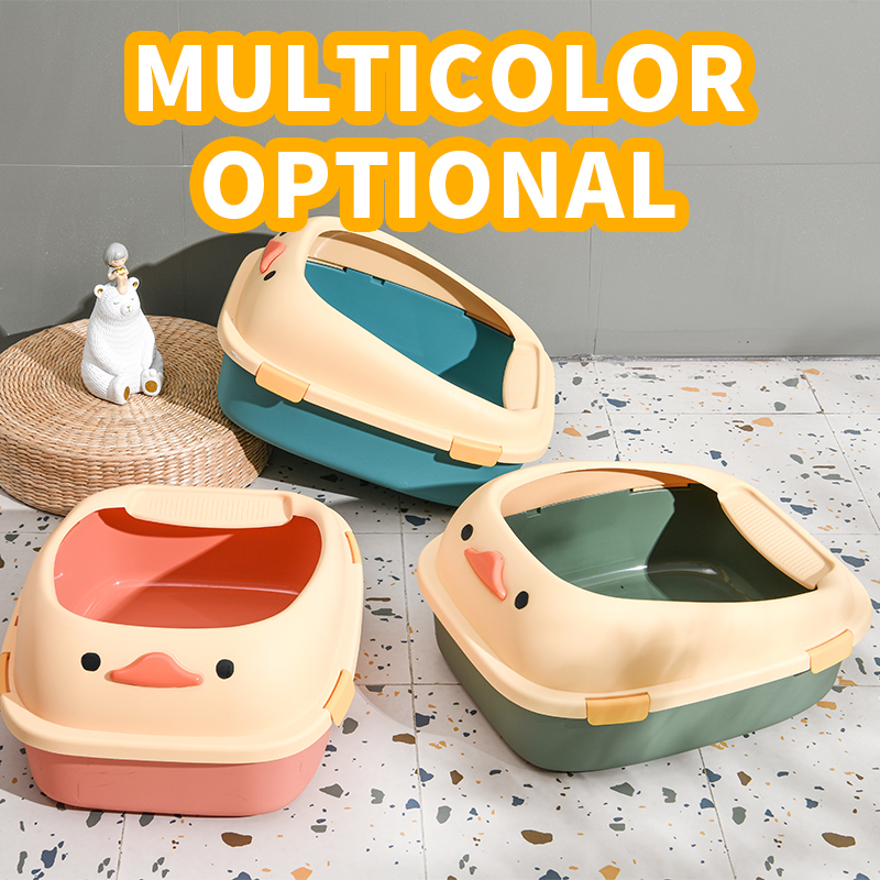Semi-enclosed cartoon litter box spill-proof deodorant cat toilet cat litter