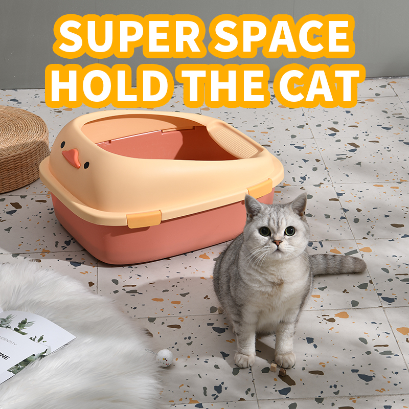 Semi-enclosed cartoon litter box spill-proof deodorant cat toilet cat litter