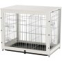 Wooden Dog Crate Furniture with Divider Panel, Dog Crate End Table with Fixable Slide Tray, Double Doors Dog Kennel Indoor Furni