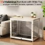 Wooden Dog Crate Furniture with Divider Panel, Dog Crate End Table with Fixable Slide Tray, Double Doors Dog Kennel Indoor Furni