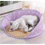 Cuccia estiva per cani con tappetino in rattan, rotonda, semichiusa, per animali domestici, antiscivolo, per gatti