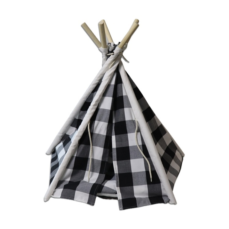 Luxury Pet Teepee House Indian Tents Wood Canvas Tipi Fold Away Pet Bed Teepee Tent House Dog Tent