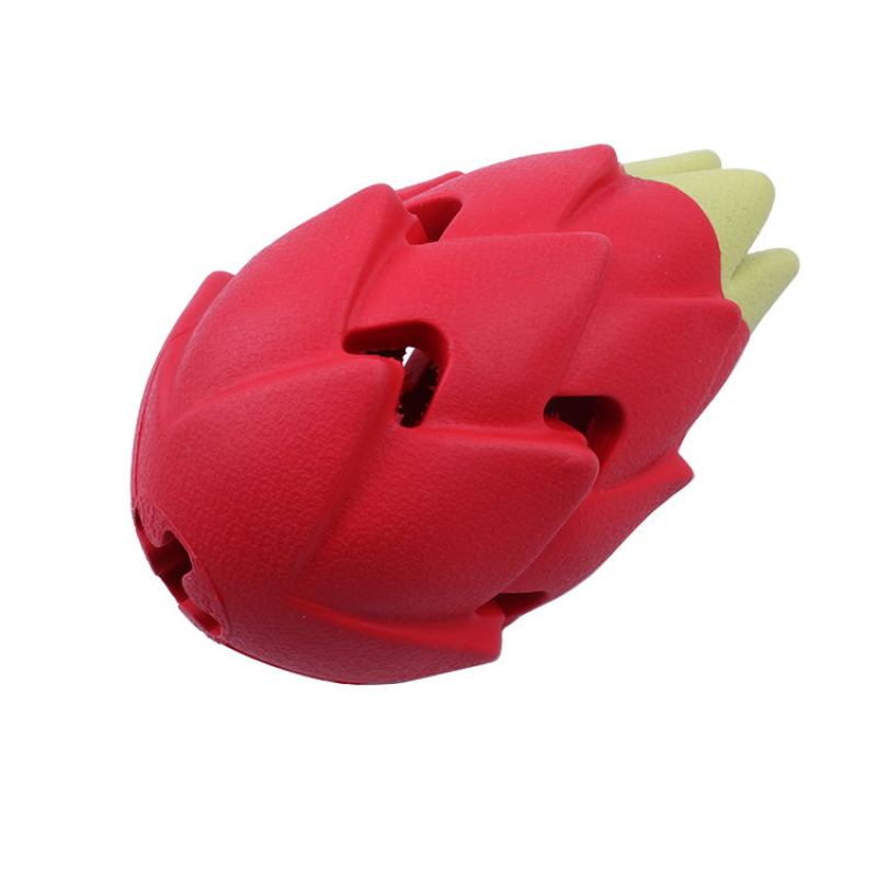 Dragon Fruit Shape Pet Iq Treat Ball Fun Interactive Food Dispensing Dog Rubber Chew Toy Rubber Tooth Cleaning Toy