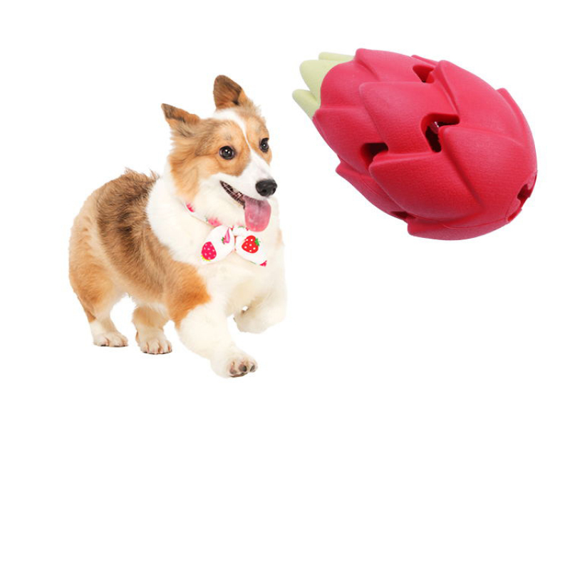 Dragon Fruit Shape Pet Iq Treat Ball Fun Interactive Food Dispensing Dog Rubber Chew Toy Rubber Tooth Cleaning Toy