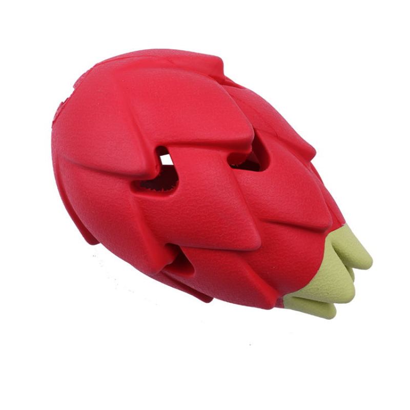 Dragon Fruit Shape Pet Iq Treat Ball Fun Interactive Food Dispensing Dog Rubber Chew Toy Rubber Tooth Cleaning Toy