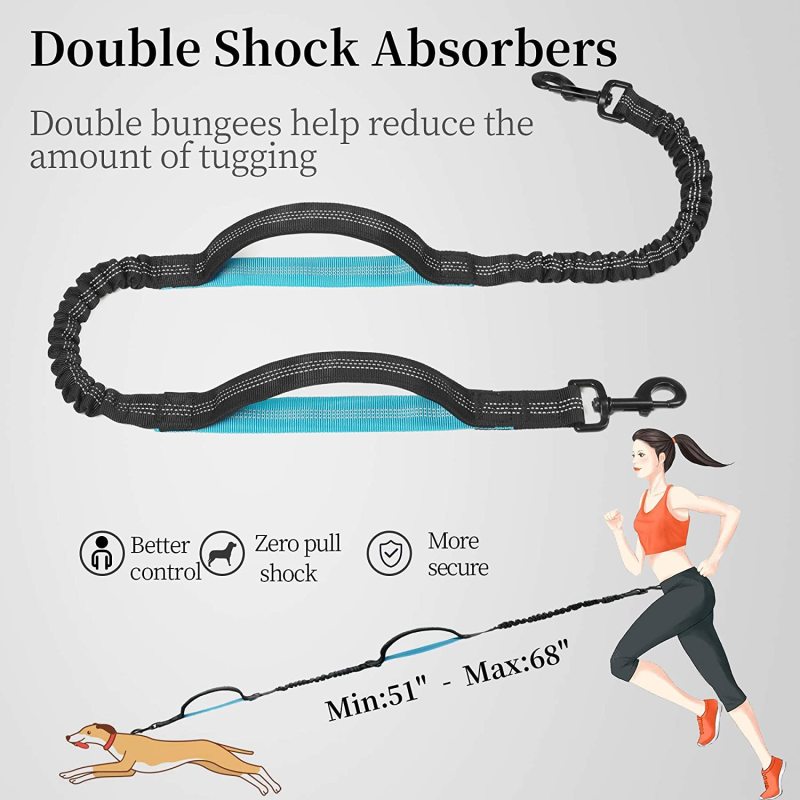 Zipper Pouch Dual Padded Handles Hands Free Dog Leash for Walking, Jogging and Running