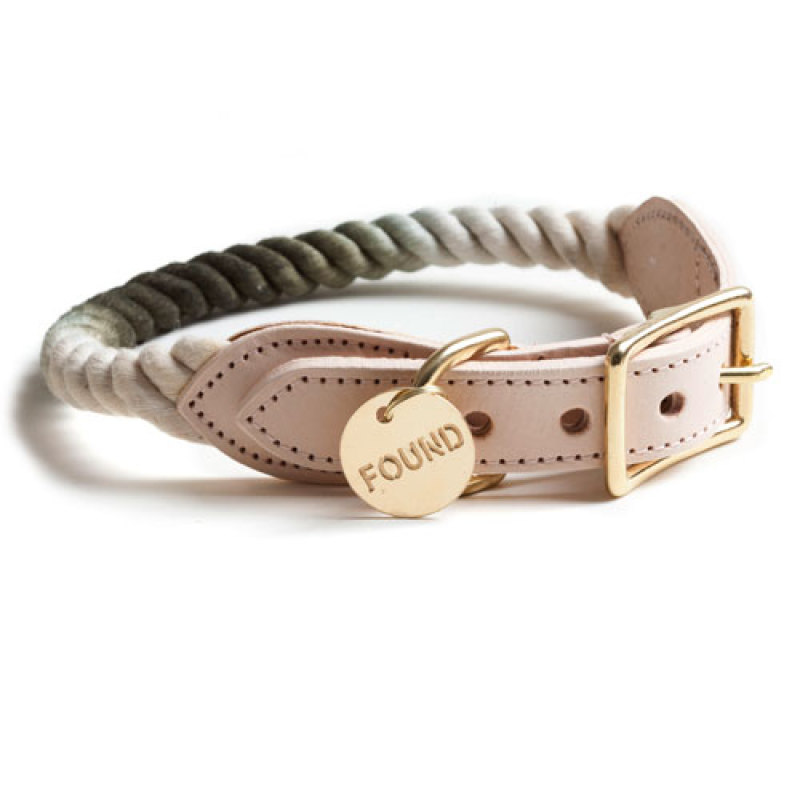 Cotton Rope Dog Collar, with Adjustable Soft Leather Strap
