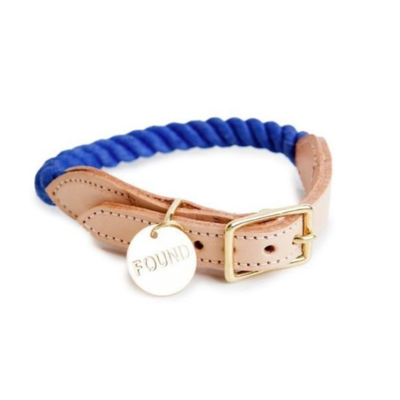 Cotton Rope Dog Collar, with Adjustable Soft Leather Strap