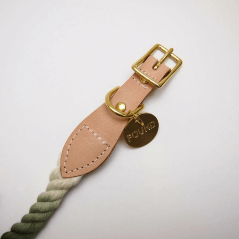 Cotton Rope Dog Collar, with Adjustable Soft Leather Strap